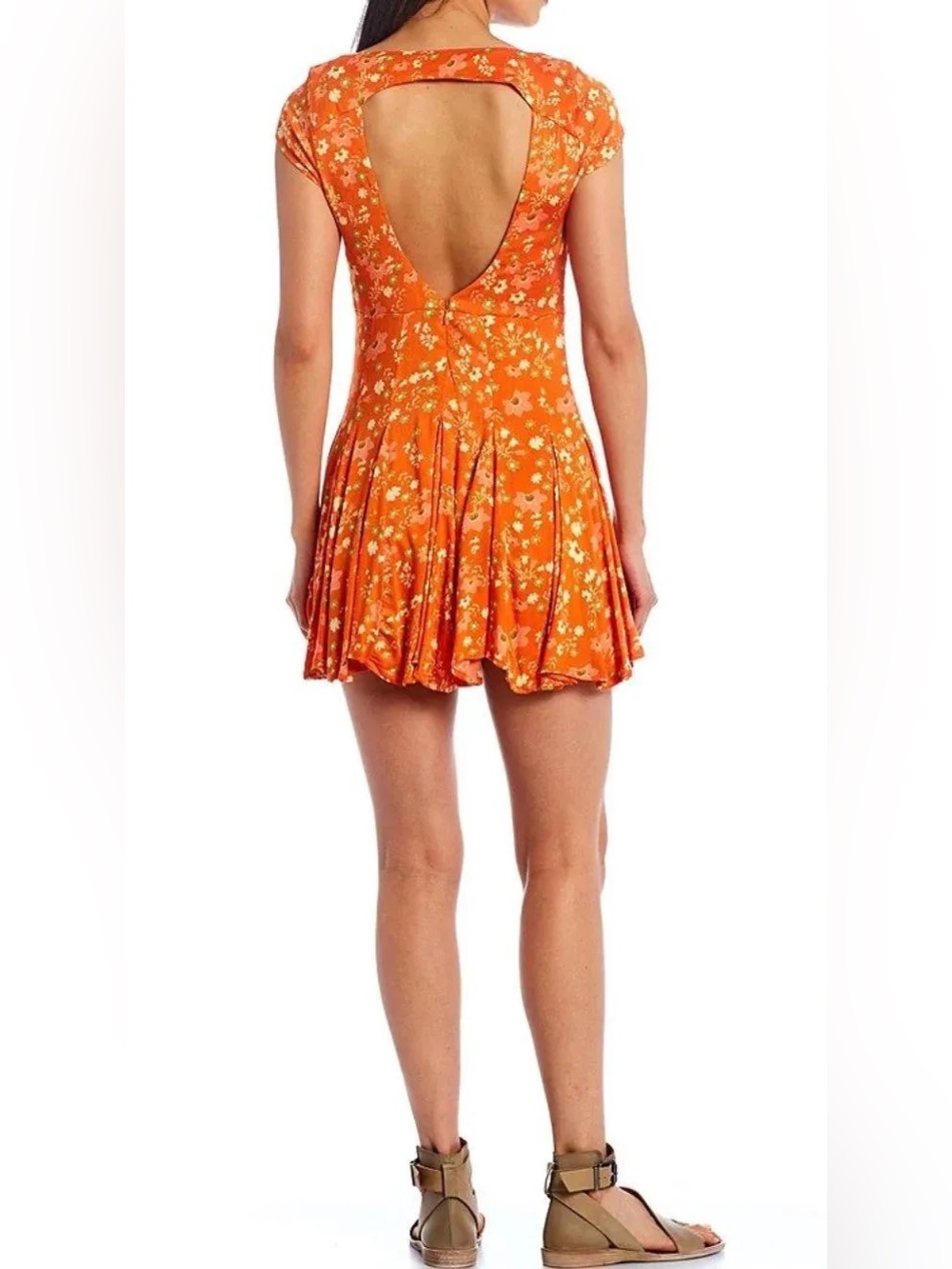 Free People Orange Floral Tie-Front Mini Dress - Picture 4 of 7